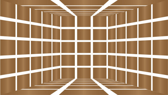 Abstract geometric tunnel repeating pattern of golden lines