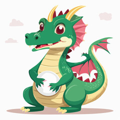 Obraz premium Cute Green Dragon Holding a White Orb