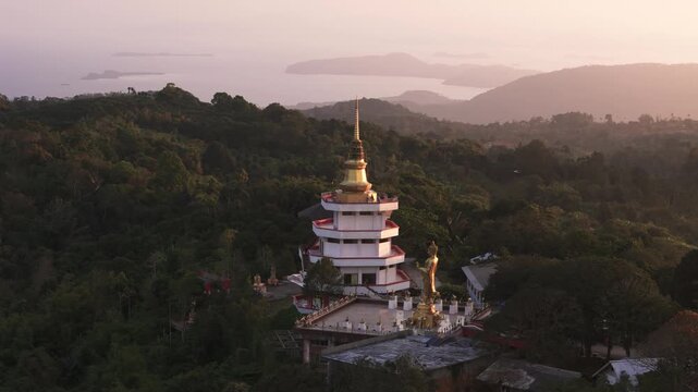 Fly around Wat Teepangkorn on Koh Samui at sunset (1of5)