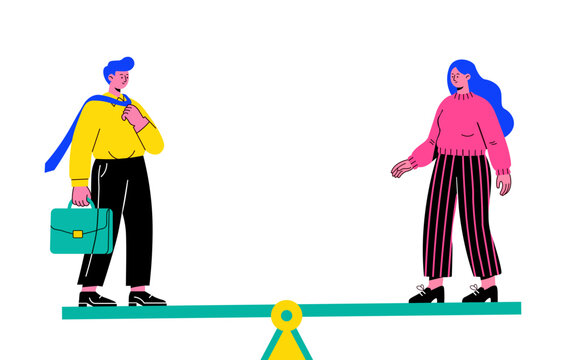 Man and woman balancing on a seesaw representing gender equality