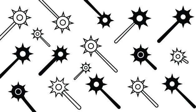 Spiked Star Burst Icon Set with Scattered Radial Shapes and Dynamic Energy Symbols in Black and White Vector Illustration Collection