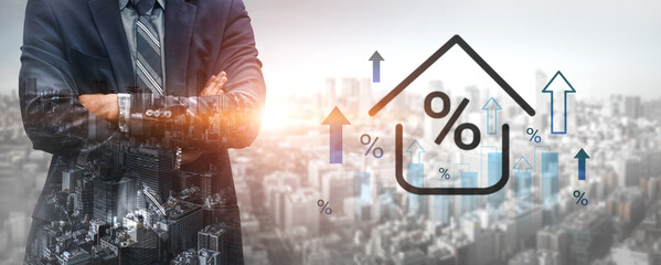 Businessman stands confidently in front of a digital backdrop showcasing financial growth symbols and urban landscape, perfect for business and investment themes. Gantry © InfiniteFlow