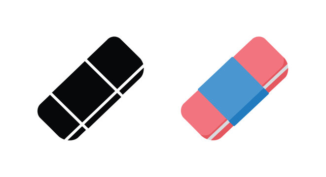 Rubber eraser flat design icon set with color and silhouette