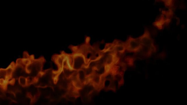 Wide Flowing Fire Flames Moving on Black Background Animation