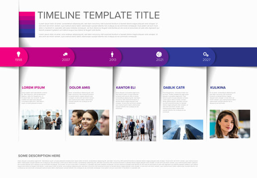 Business Timeline Infographic Template with Milestone Icons, Years and Photo Placeholders