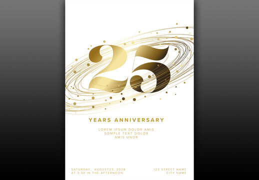 Elegant 25 Years Anniversary Celebration Invitation Card with Golden Details
