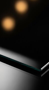 Minimalist Abstract Glass Surface with Soft Bokeh Lights.