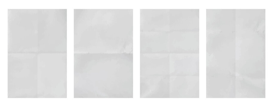 White folded paper texture set, realistic creased blank sheets collection for minimal background and design template