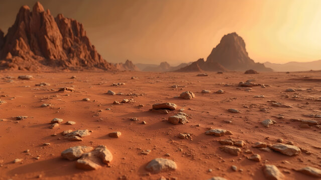Augmented reality Mars exploration. Realistic Mars surface rendering. Interactive Mars AR markers. Virtual reality experience on Mars.
