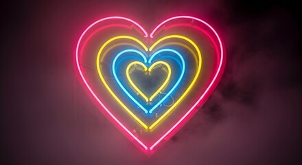 Fototapeta premium Vibrant Neon Heart Lights in a Tunnel of Love.
