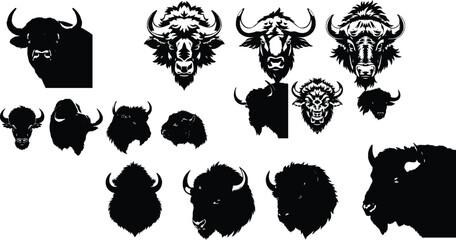 Obraz premium Bison Head Silhouette with Strong Horns Design