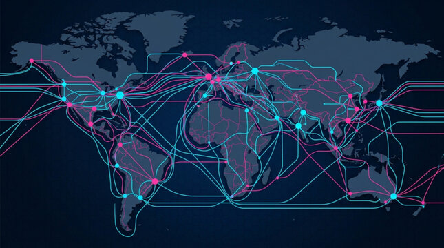 Global Network Connections Map Lines.