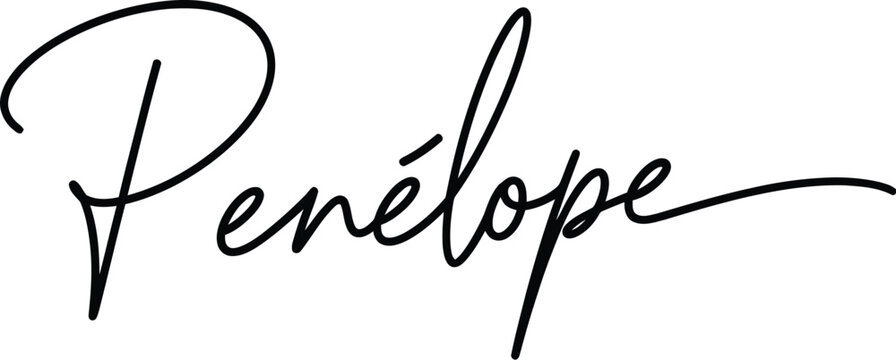 Elegant Handwritten Signature 'Pen�lope' in Black Script on White Background