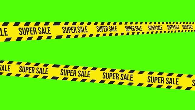 Super Sale Caution Tape: A vibrant yellow caution tape, emblazoned with SUPER SALE, stretches across a vivid green background.
