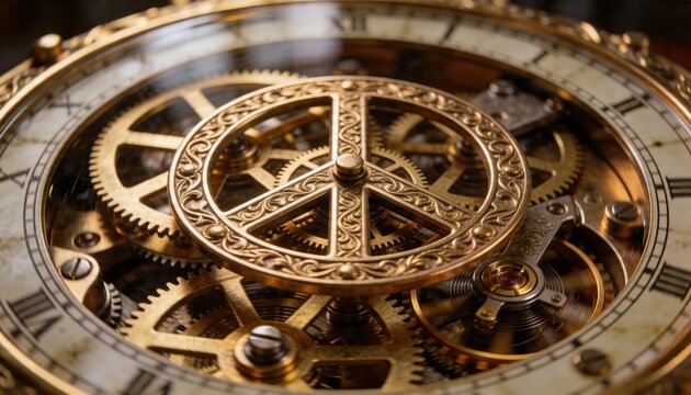 Showing ornate filigree wheel turning inside watch casing, with brass gears and hairspring