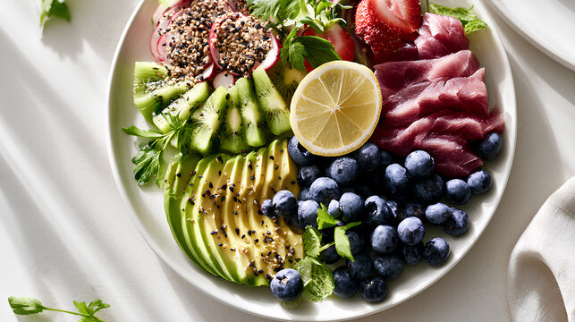 Microbiome longevity fusion clean design showcasing nutrition focused foods minimal composition and modern wellness branding concept