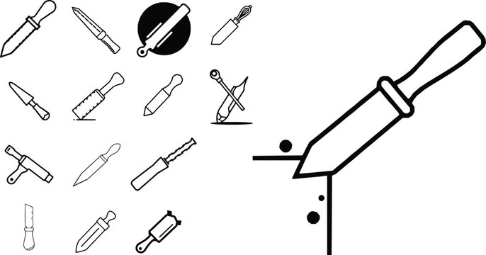 Chisel Outline Icon Straight Tool Woodworking Equipment Isolated on White Background