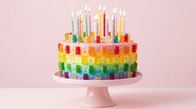 Rainbow birthday cake celebration
