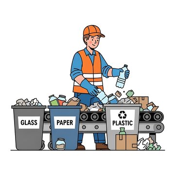 Man sorting recyclable plastic bottles.