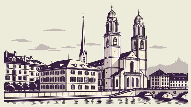 Zurich Vector Skyline | Digital Download Switzerland City Wall Art Print
