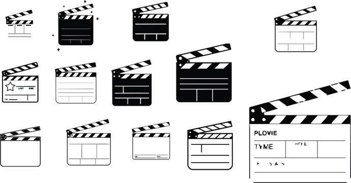 Clapperboard Outline Icon Movie Slate Film Production Symbol Isolated on White Background