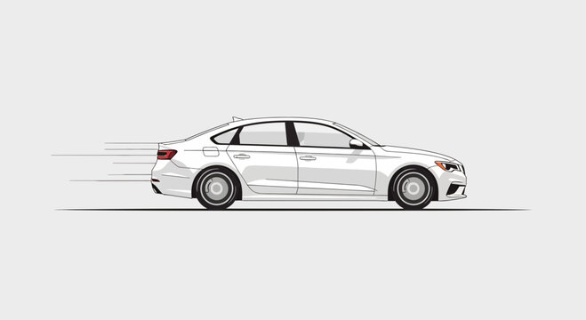 White sedan car illustration on a light gray background for transportation design