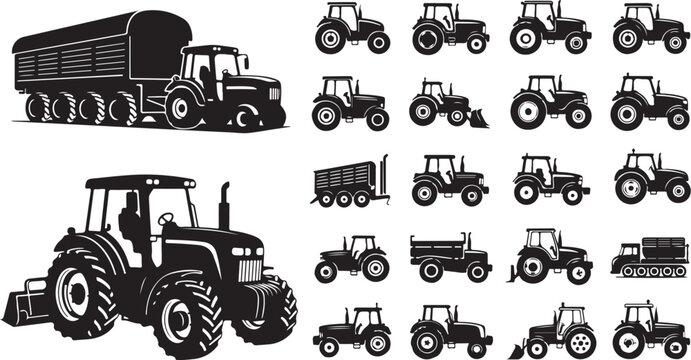 Collection of tractor and trailer silhouettes with transport
