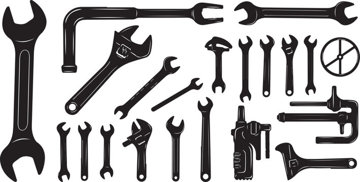 Wrench and spanner set vector illustration with hand tool