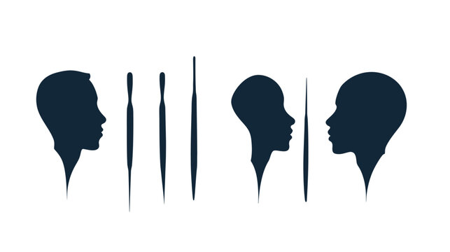 Silhouettes of human profiles with simple lines. Abstract shapes on white background