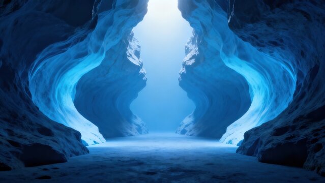 Blue ice cave with light