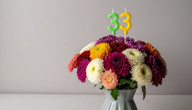 Vibrant Flower Bouquet with Number 33 for Birthday or Anniversary Celebration