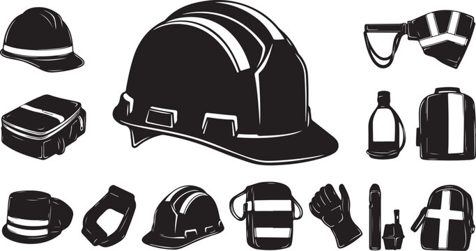 Safety equipment and construction helmet silhouettes