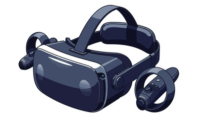 Virtual reality headset with handheld controllers provides an immersive digital gaming experience. © adnan