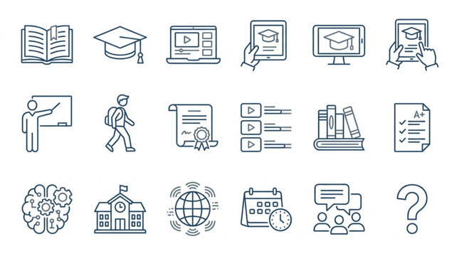 Education icons on white background.