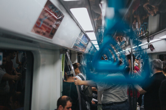 ISTANBUL TURKEY - August 2019: Subway Handrail metro close-up