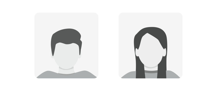 Vector flat illustration in grayscale. Avatar, user profile, face icon, gender neutral silhouette, profile picture. Suitable for social media profiles, icons, splash screens and as a template.