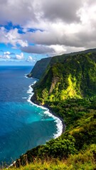 Fototapeta premium Scenic ocean view of green cliffs.
