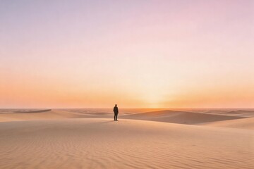 Fototapeta premium Person standing on sand dunes at sunset