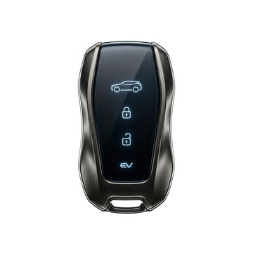 Electric vehicle car key fob isolated. Futuristic automotive technology mockup.