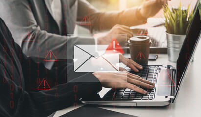 Phishing email alert concept showing digital envelope with warning sign represents data theft, network breach, and email security threats. Parse © InfiniteFlow