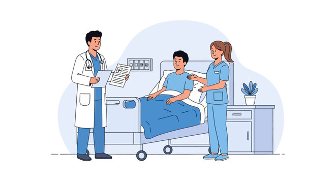 Doctor and Nurse Caring for Patient in Hospital Room
