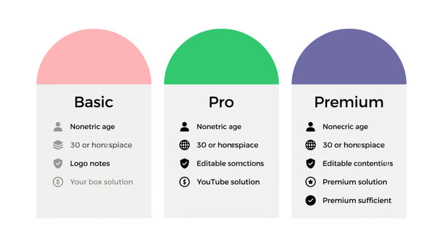 Three pricing plans comparison basic pro premium options.