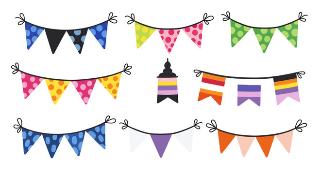 Colorful Party Bunting Flags and Pride Flags Collection.