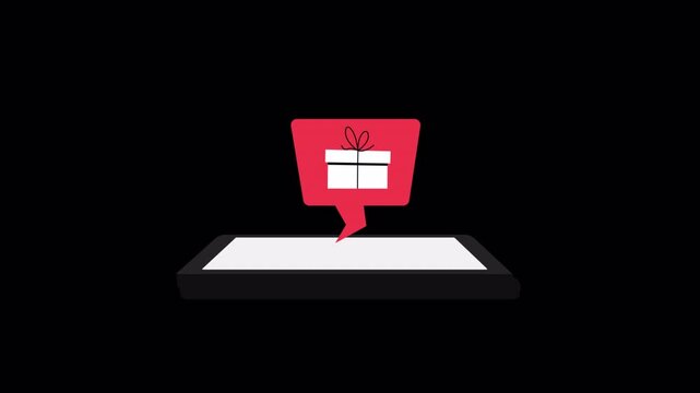 Phone with Gift Box Notification. Online Reward Concept Animation Video - Transparent