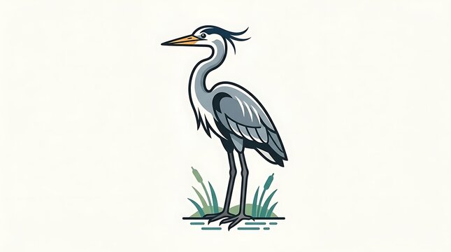 Gray Heron Bird Standing Profile.