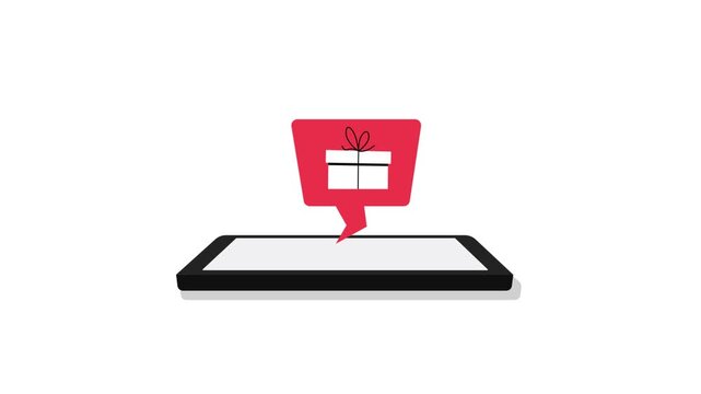 4k Phone with Gift Box Notification. Online Reward Concept Animation Video 
