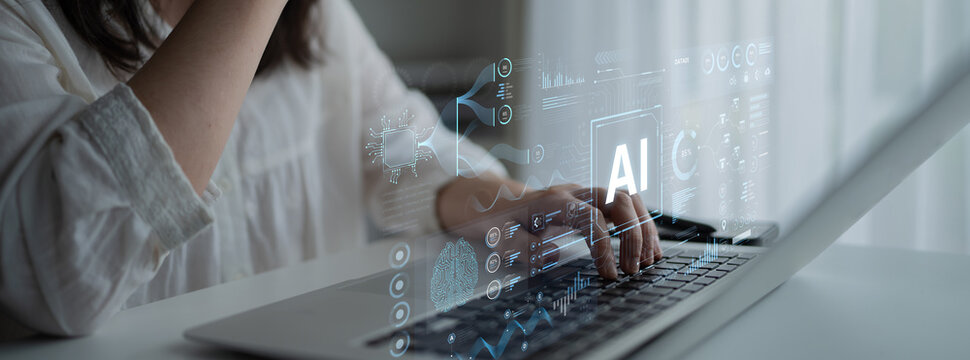 A futuristic AI dashboard for business intelligence. This platform showcases advanced data analytics, processing complex information into visual charts and graphs for strategic insights. Fermion