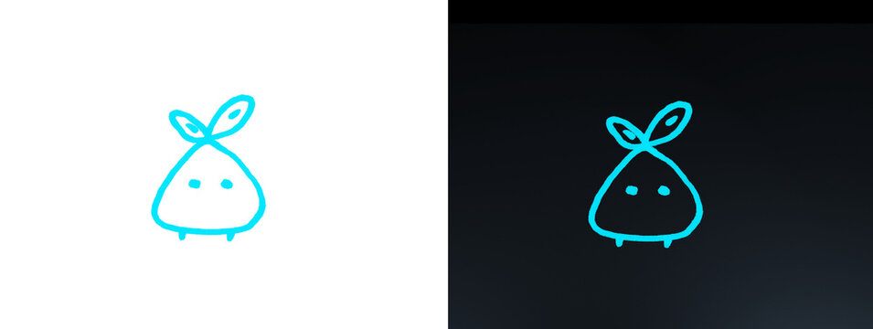 Cute Glowing Cyan Bunny Rabbit Face Line Art Icon on White and Black