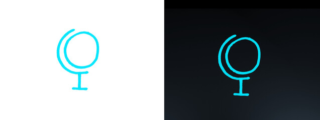 Glowing Cyan Female Gender Symbol Venus Icon on White and Black Background © Zain