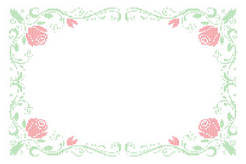 Embroidered cross-stitch border frame. Decorative ornament embroidery frame vector illustration © TaqwaaArtworks